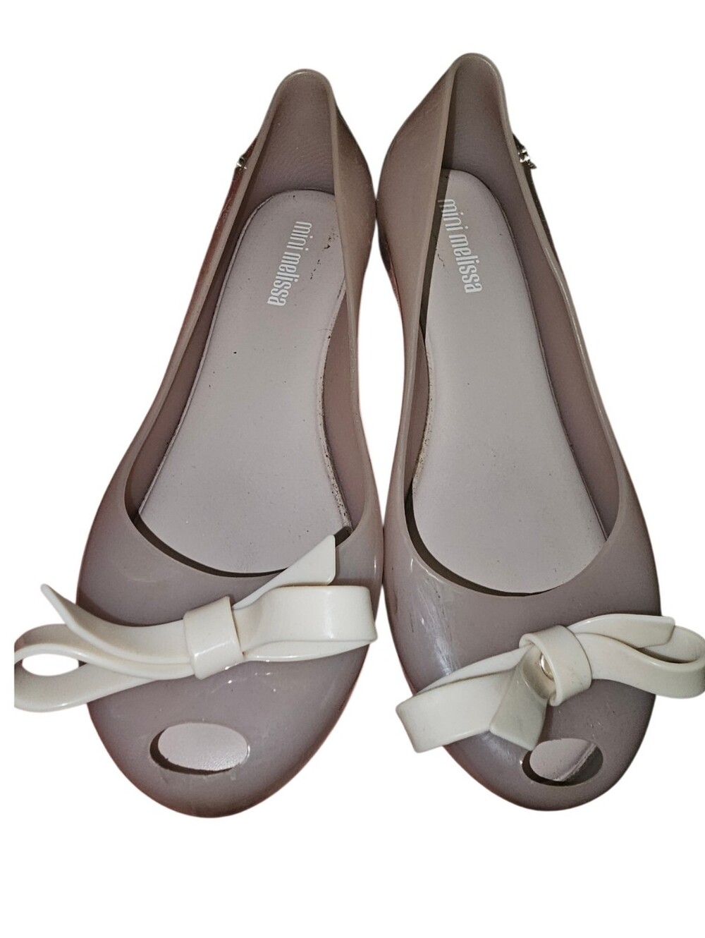 Mini Melissa Taupe Jelly Flats with White Bow Accent